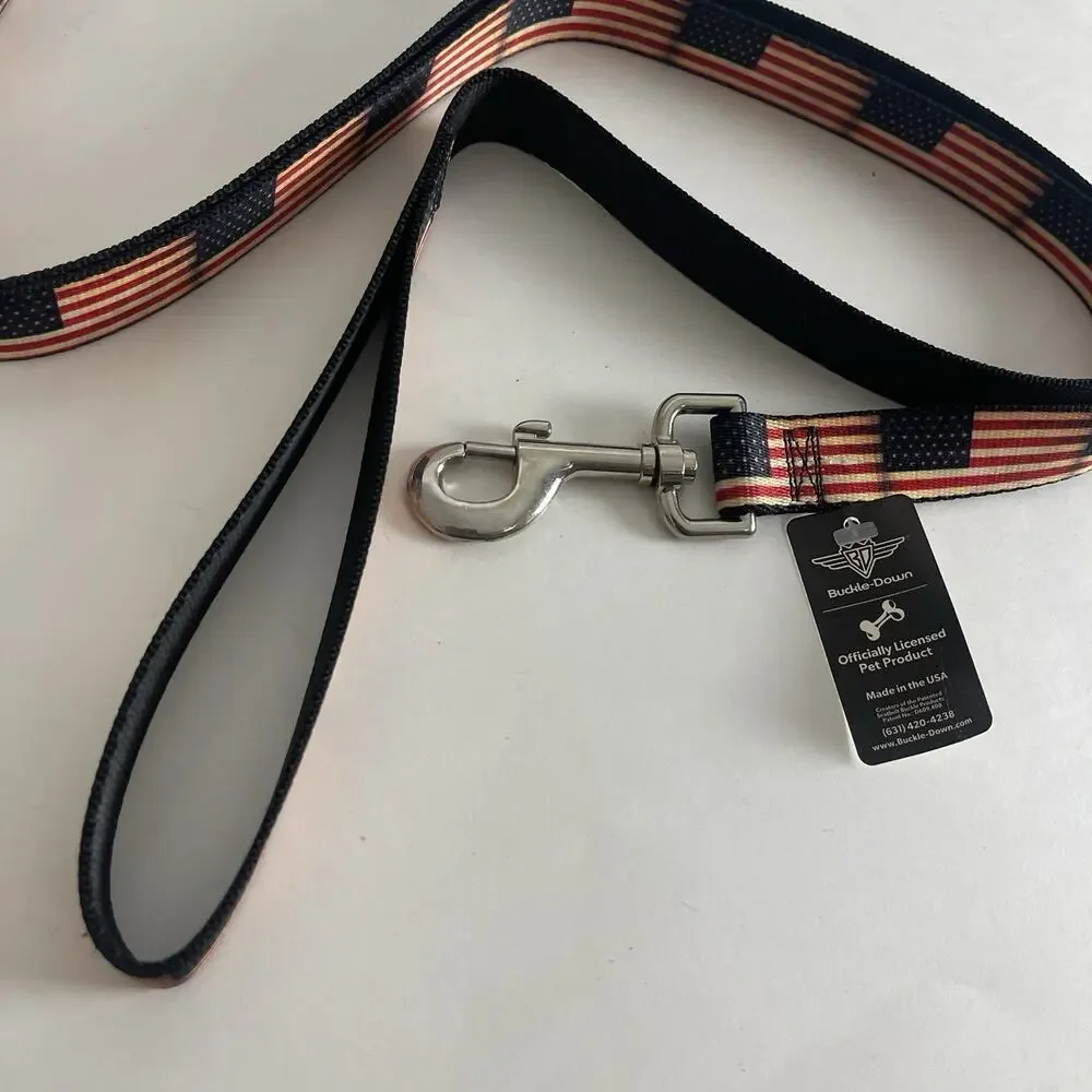 Buckle Down Long Dog‎ Leash - US Flag Theme - Made in USA- 1” Wide, 64” Long